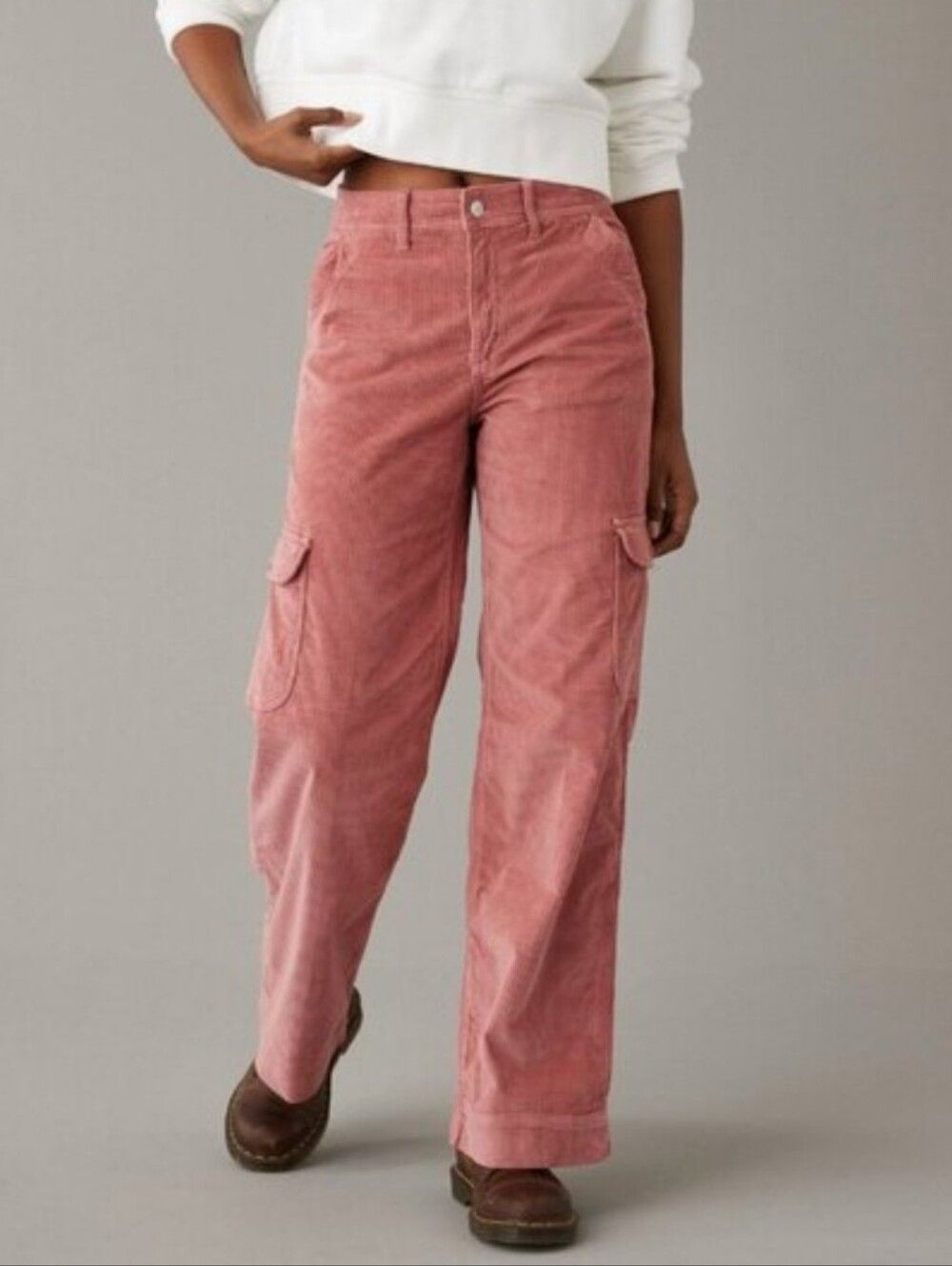 American Eagle Super High Rise Baggy Wide Leg Corduroy Cargo Pants Pink Size 4